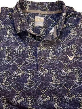 Callaway Opti-Dri Golf Polo Shirt Men’s Large Blue Novelty Cocktail Print